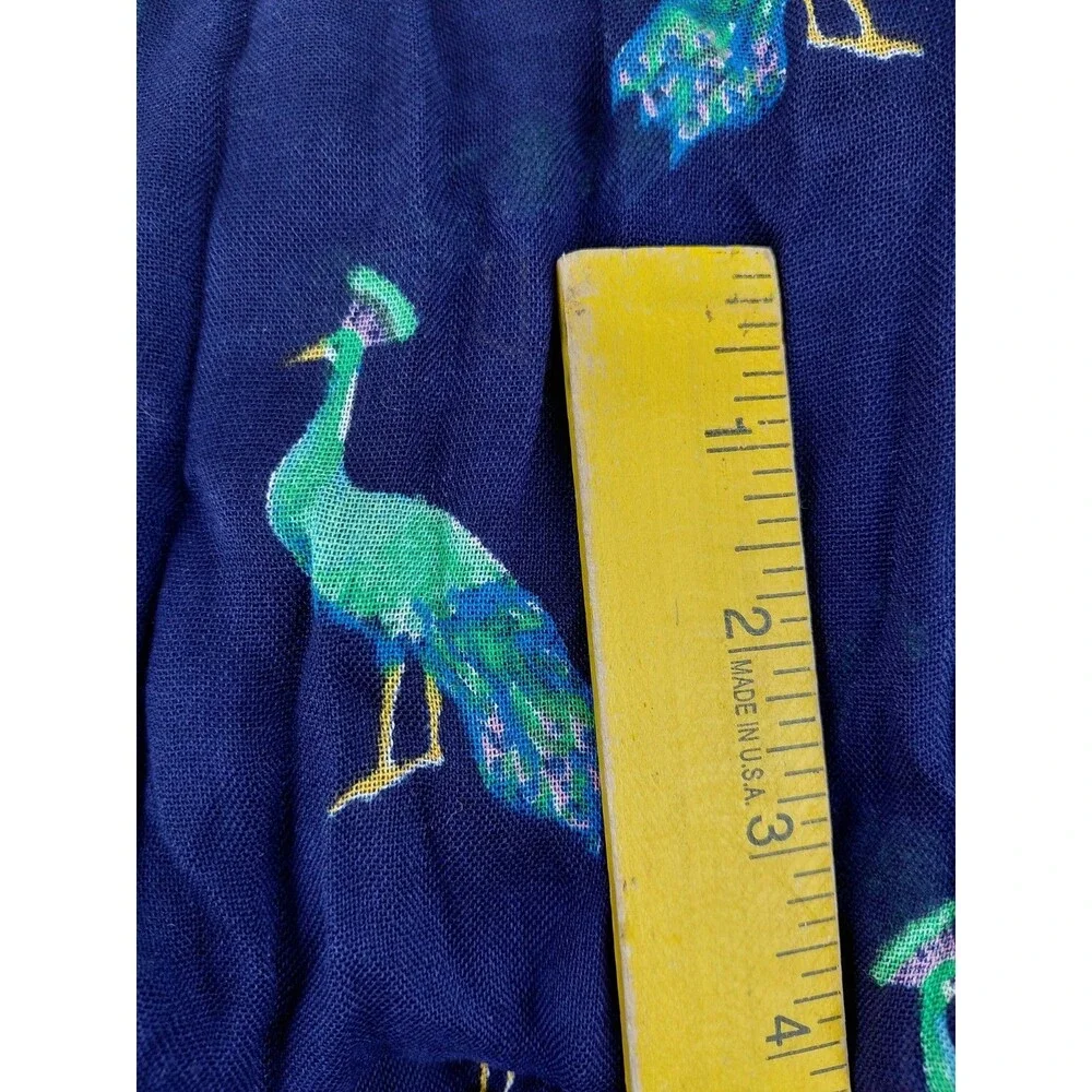 Peacock Print Navy Blue Scarf Teal Gold Wrap Boho Gift